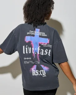 Tops*Kiss Chacey Thunder Street T-Shirt Pigment Black