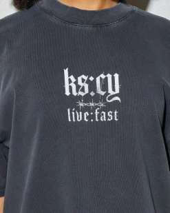Tops*Kiss Chacey Thunder Street T-Shirt Pigment Black