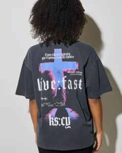 Tops*Kiss Chacey Thunder Street T-Shirt Pigment Black