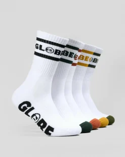 Socks*Globe Tilt Crew Socks 5 Pack White/assorted