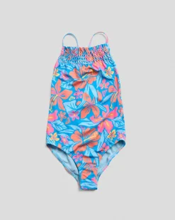 Surf|One Pieces*Roxy Toddlers' Hibiscus Hugs One Piece Swimsuit Malibu Blue Hibiscus Hugs