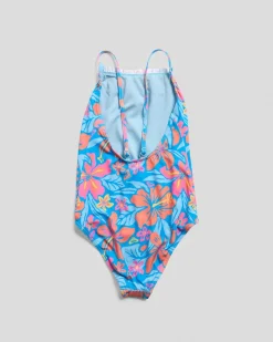 Surf|One Pieces*Roxy Toddlers' Hibiscus Hugs One Piece Swimsuit Malibu Blue Hibiscus Hugs