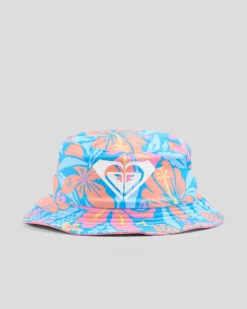 Toddlers|Headwear*Roxy Toddler's New Bobby Bucket Hat Malibu Blue Hibiscus Hugs