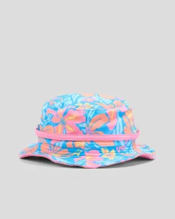 Toddlers|Headwear*Roxy Toddler's New Bobby Bucket Hat Malibu Blue Hibiscus Hugs