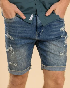 Denim|Shorts & Bottoms*Lucid Torn Denim Walk Shorts Mid Blue