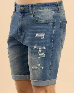 Denim|Shorts & Bottoms*Lucid Torn Denim Walk Shorts Mid Blue