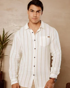 Tops & T-Shirts|Linen Blend*Skylark Trilogy Long Sleeve Shirt White/tan