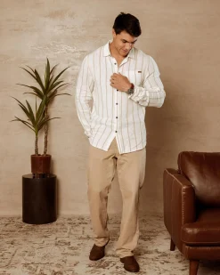 Tops & T-Shirts|Linen Blend*Skylark Trilogy Long Sleeve Shirt White/tan