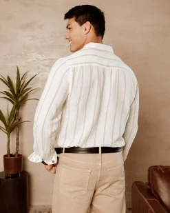 Tops & T-Shirts|Linen Blend*Skylark Trilogy Long Sleeve Shirt White/tan