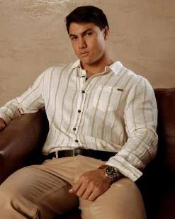 Tops & T-Shirts|Linen Blend*Skylark Trilogy Long Sleeve Shirt White/tan