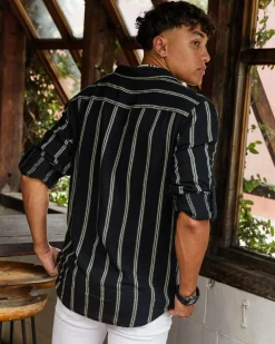Tops & T-Shirts|Linen Blend*Skylark Trilogy Long Sleeve Shirt Black/white