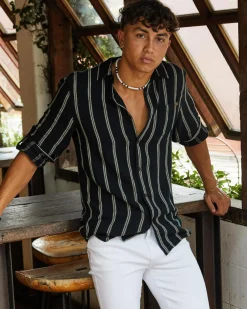 Tops & T-Shirts|Linen Blend*Skylark Trilogy Long Sleeve Shirt Black/white