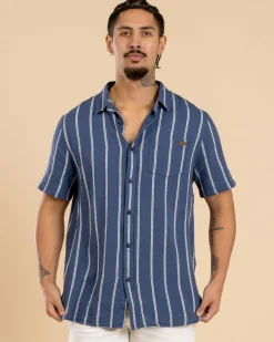 Tops & T-Shirts*Skylark Trinity Short Sleeve Shirt Washed Navy/white