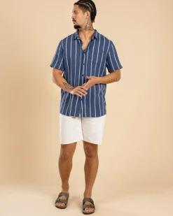 Tops & T-Shirts*Skylark Trinity Short Sleeve Shirt Washed Navy/white