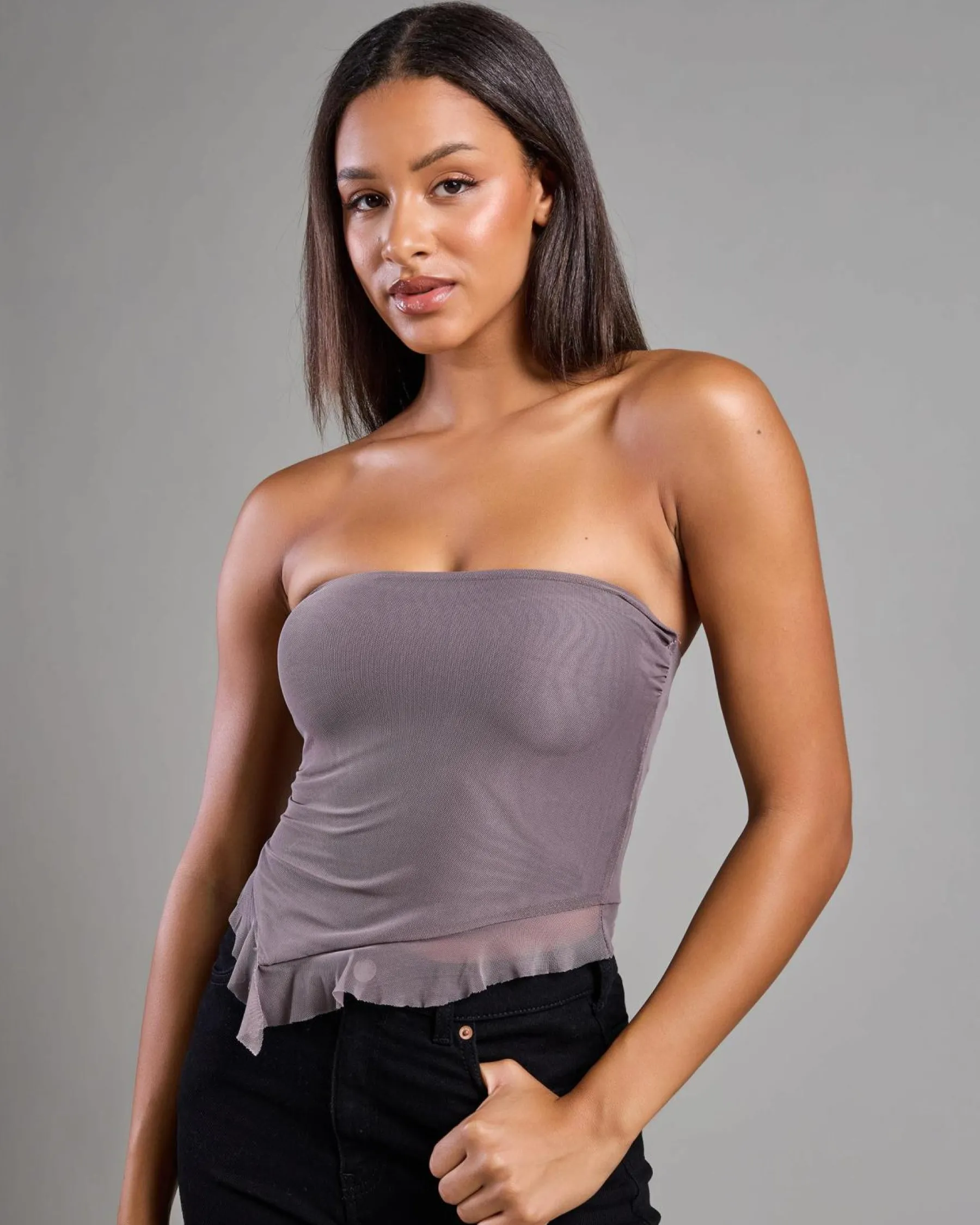 Tops*Ava And Ever Troy Mesh Tube Top Grey
