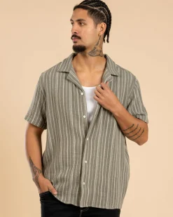 Tops & T-Shirts*RVCA Vacancy Stripe Short Sleeve Shirt Light Olive