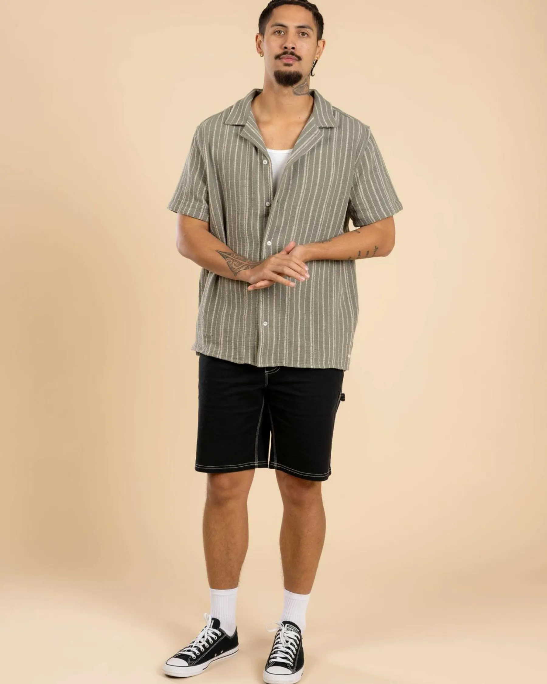 Tops & T-Shirts*RVCA Vacancy Stripe Short Sleeve Shirt Light Olive