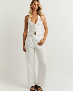 Sets|Linen Blend*Mooloola Vanessa Pants White