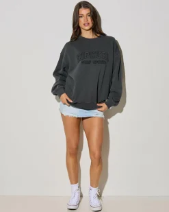 Jumpers & Hoodies*Rip Curl Varsity Sports Crewneck Sweatshirt Washed Black