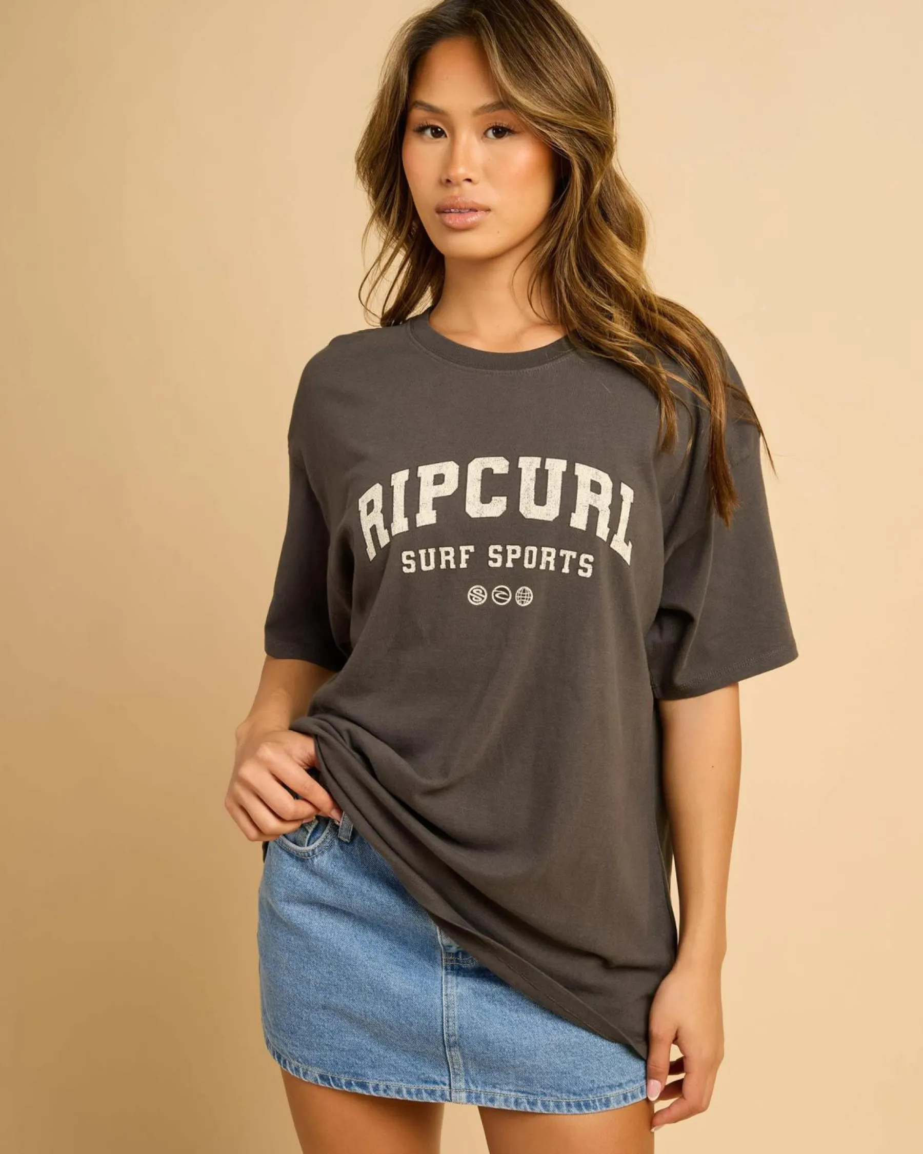 Tops*Rip Curl Varsity Sports Heritage T-Shirt Washed Black