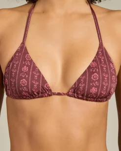 Bikinis*Rhythm Vintage Floral Slide Tri Bikini Top Burgundy