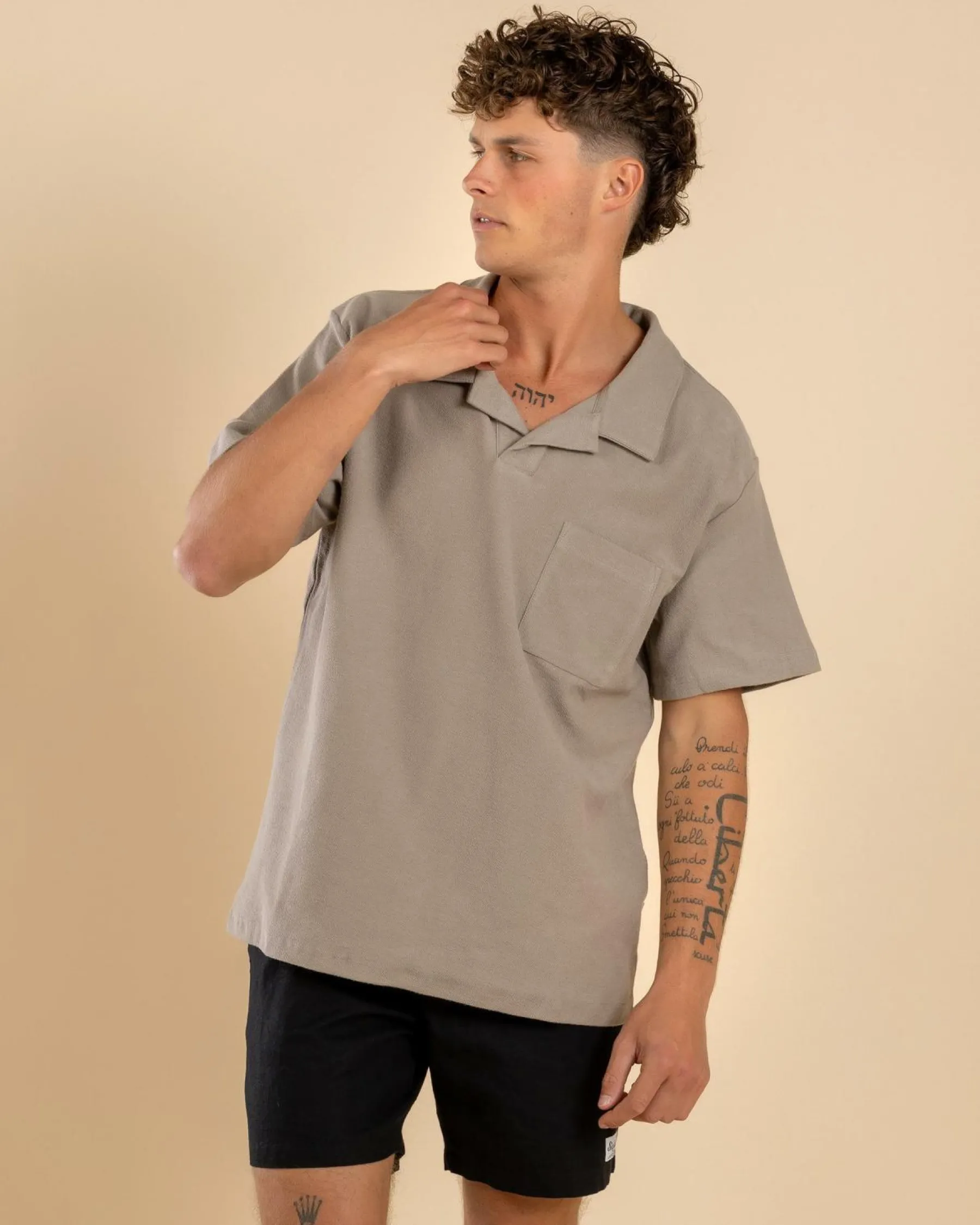 Tops & T-Shirts*Rhythm Vintage Terry Polo Shirt Stone
