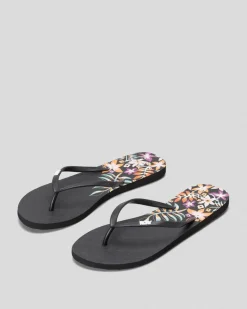 Flip Flops*Roxy Viva Stamp Thongs Black/floral