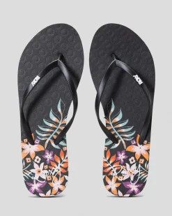 Flip Flops*Roxy Viva Stamp Thongs Black/floral