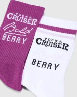 Socks*FOOT-IES Vodka Cruiser Bold Berry Sneaker Sock 2 Pack White/berry