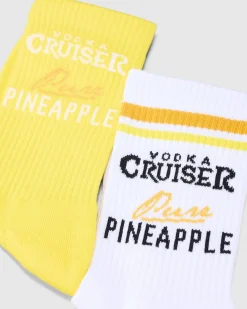 Socks*FOOT-IES Vodka Cruiser Pure Pineapple Sneaker Sock 2 Pack White/yellow