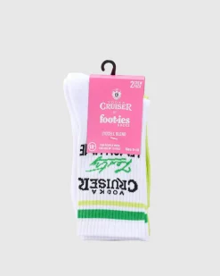 Socks*FOOT-IES Vodka Cruiser Zesty Lemon Lime Sneaker Sock 2 Pack White/light Green