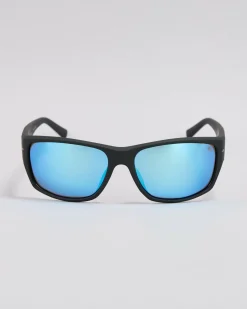 Sunglasses*Quiksilver Wind Wave Polarised Sunglasses Rubberized Black/ Blue Mirror