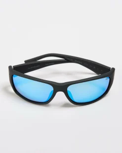 Sunglasses*Quiksilver Wind Wave Polarised Sunglasses Rubberized Black/ Blue Mirror