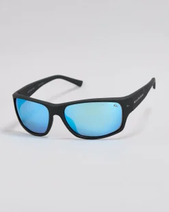 Sunglasses*Quiksilver Wind Wave Polarised Sunglasses Rubberized Black/ Blue Mirror