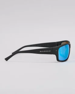 Sunglasses*Quiksilver Wind Wave Polarised Sunglasses Rubberized Black/ Blue Mirror