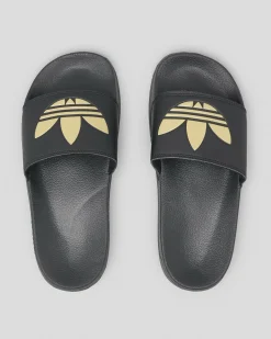Slides*adidas Womens Adilette Lite Slide Sandals Black/gold