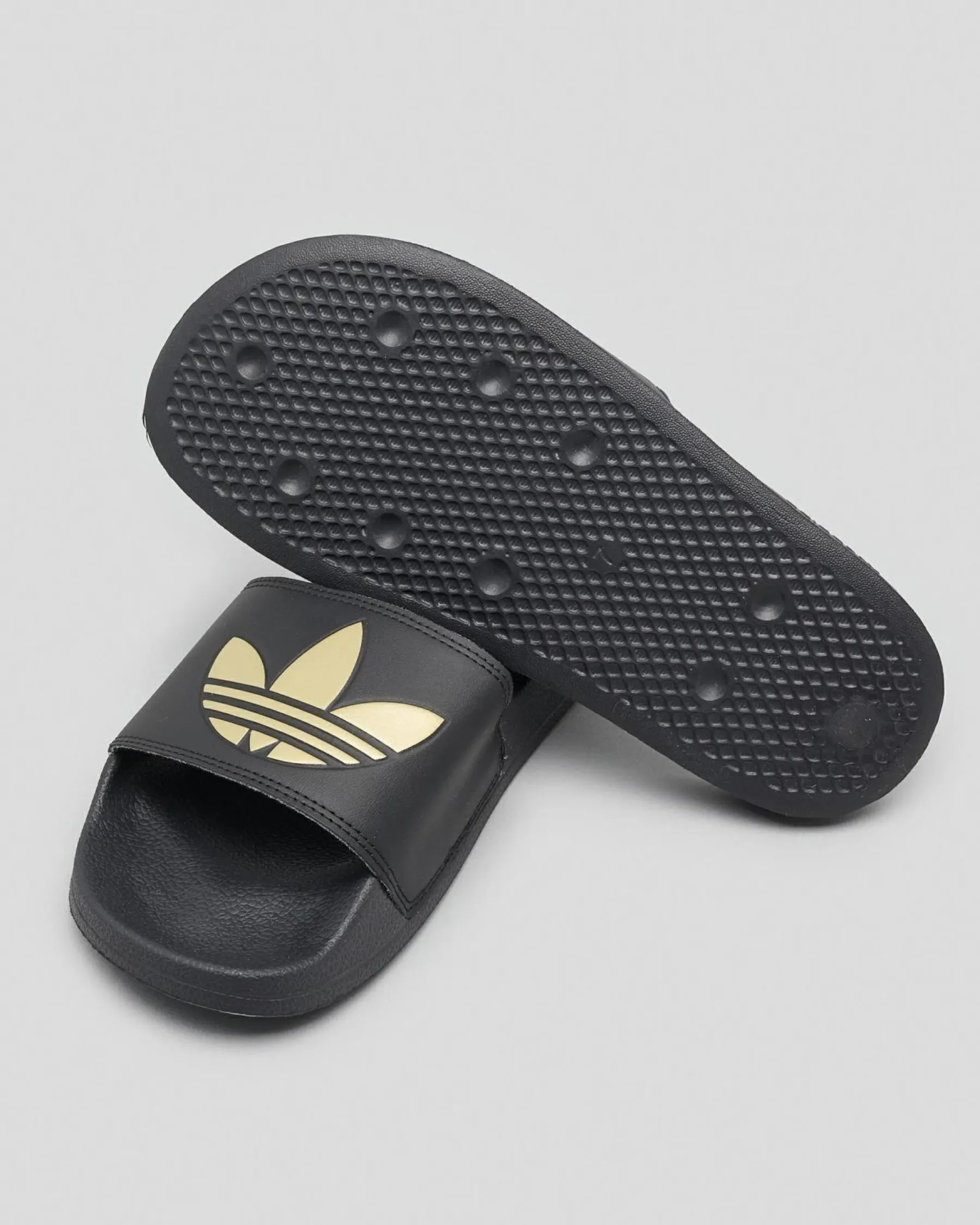 Slides*adidas Womens Adilette Lite Slide Sandals Black/gold