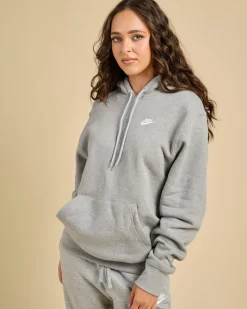 Sets|Jumpers & Hoodies*Nike Women's Club Pullover Hoodie Dk Grey Heather/lt Smoke Grey/white