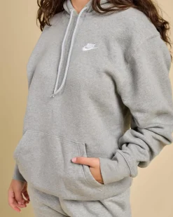 Sets|Jumpers & Hoodies*Nike Women's Club Pullover Hoodie Dk Grey Heather/lt Smoke Grey/white