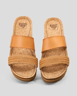 Sandals*Reef Womens Cushion Vista Hi Slide Sandals Natural