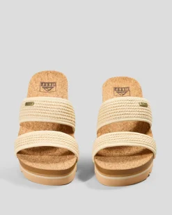 Sandals*Reef Womens Cushion Vista Hi Slide Sandals Vintage Raffia