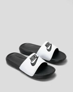 Slides*Nike Womens Victori One Slide Sandals Black/black-white