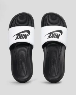 Slides*Nike Womens Victori One Slide Sandals Black/black-white