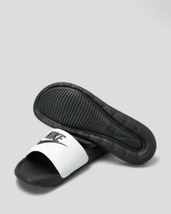 Slides*Nike Womens Victori One Slide Sandals Black/black-white