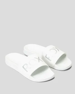 Slides*Roxy Womens Slippy Slide Sandals White/m Silver