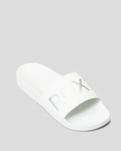 Slides*Roxy Womens Slippy Slide Sandals White/m Silver
