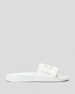Slides*Roxy Womens Slippy Slide Sandals White/m Silver