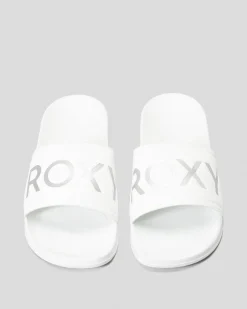 Slides*Roxy Womens Slippy Slide Sandals White/m Silver