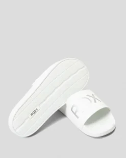 Slides*Roxy Womens Slippy Slide Sandals White/m Silver