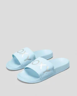 Slides*Roxy Womens Slippy Slide Sandals Light Blue